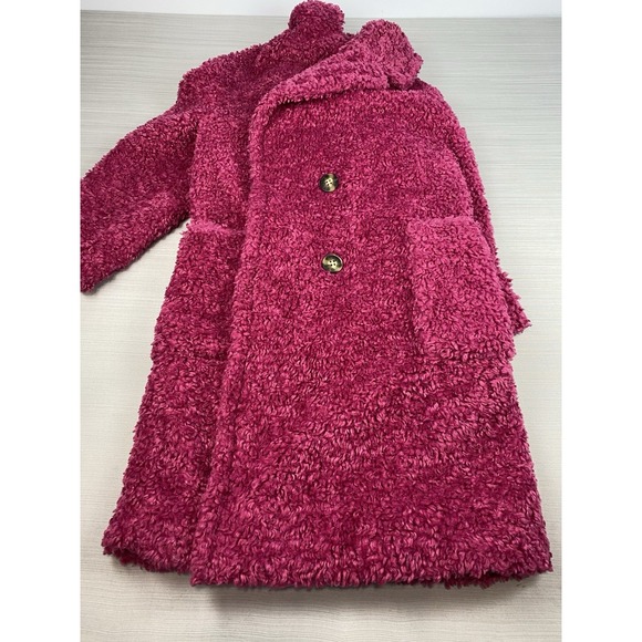 Calvin Klein Pink Faux Fur Coat Women Size Large Black Lined Jacket - Picture 15 of 15